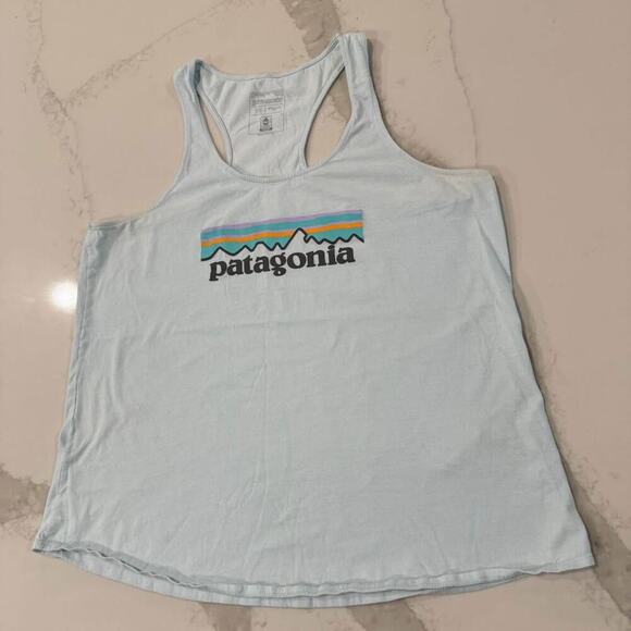 Patagonia Pastel P-6 Logo Racerback Organic Tank Top Women's Medium Light Blue - Picture 2 of 8